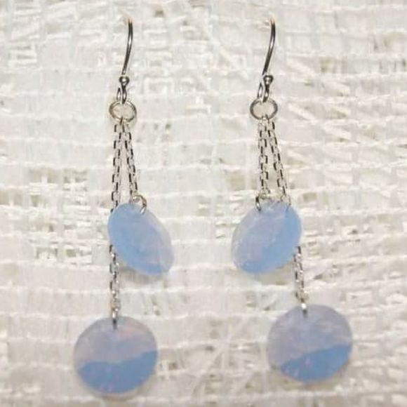 Handmade Rivoli Opal Swarovski Crystal & Sterling Silver Earrings - Picture 2 of 3